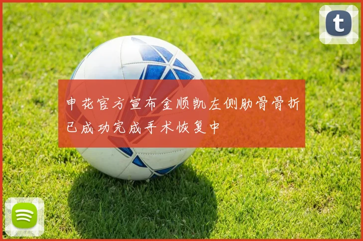 申花官方宣布金顺凯左侧肋骨骨折已成功完成手术恢复中